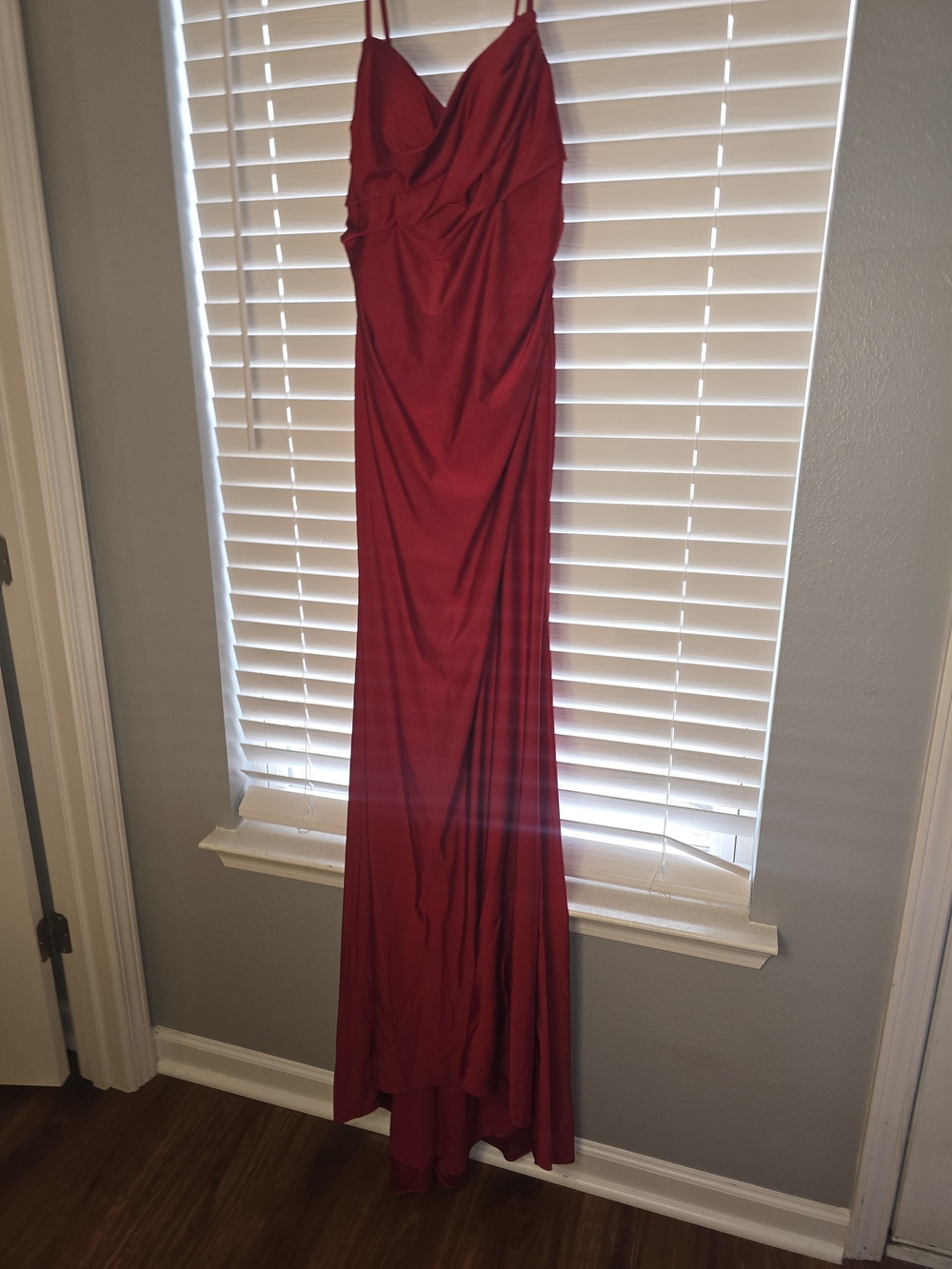JVN by Jovani Red Spaghetti Strap Maxi Dress And Matching Gloves